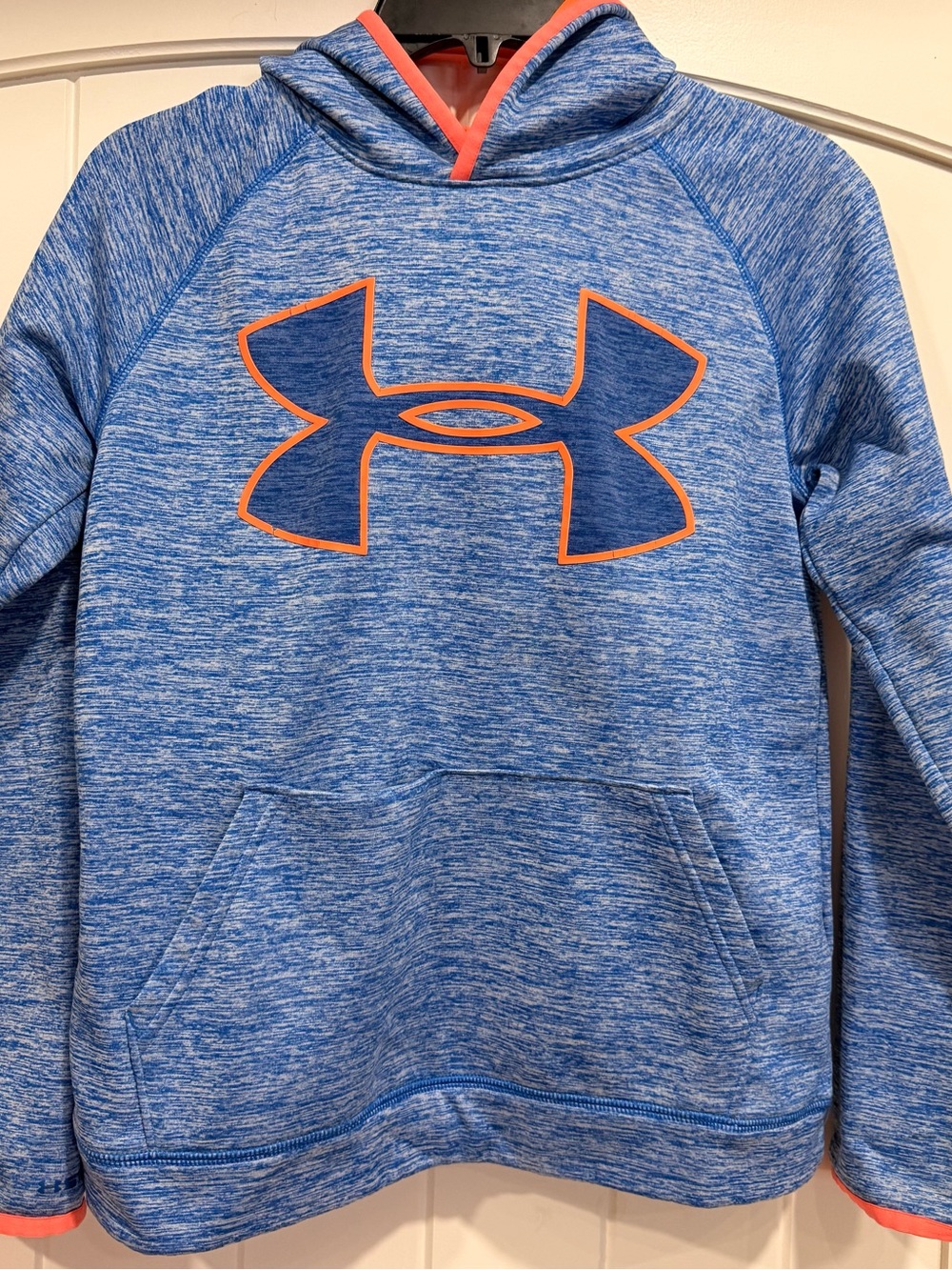 Under Armour Orange Heather Pullover Hoodie with Blue Stitching